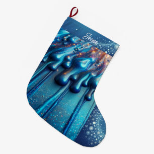 Iridescent Blue Dripping Colour Personalized Large Christmas Stocking