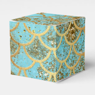Iridescent Blue Gold Glitter Mermaid Fish Scales Favor Box