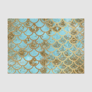 Iridescent Blue Gold Glitter Mermaid Fish Scales Tissue Paper