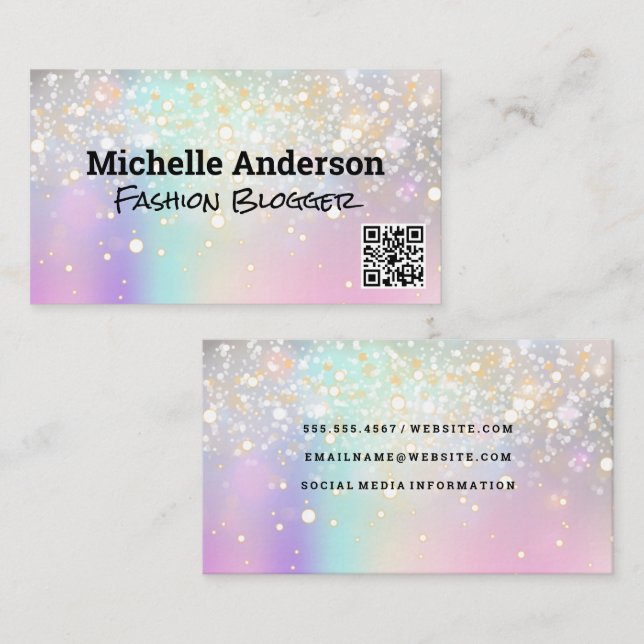 Iridescent Bokeh Glow | QR Scan  Business Card (Front/Back)