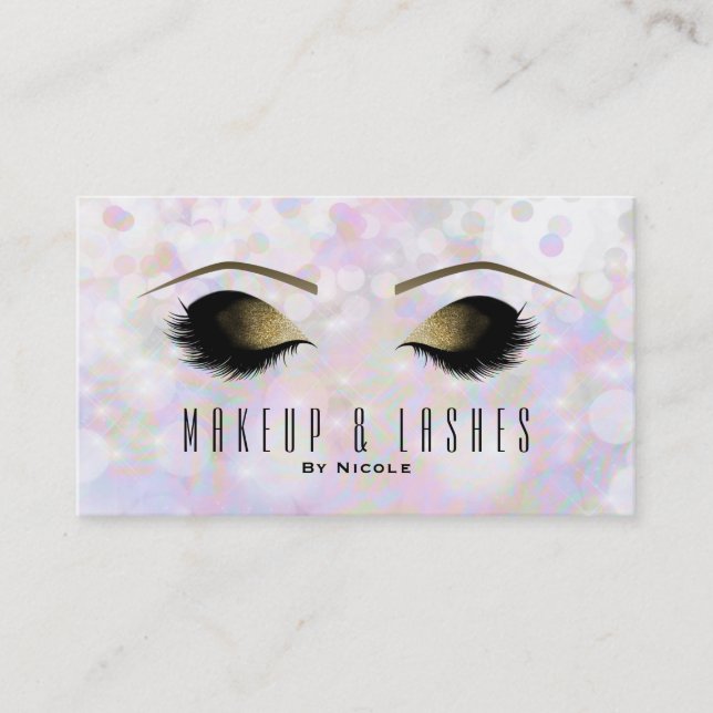 Iridescent Bokeh Lights Makeup Eyelashes Beauty Business Card (Front)
