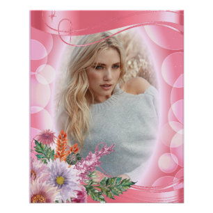 Iridescent Bokeh PInk & Pretty Flowers - DIY Photo Poster