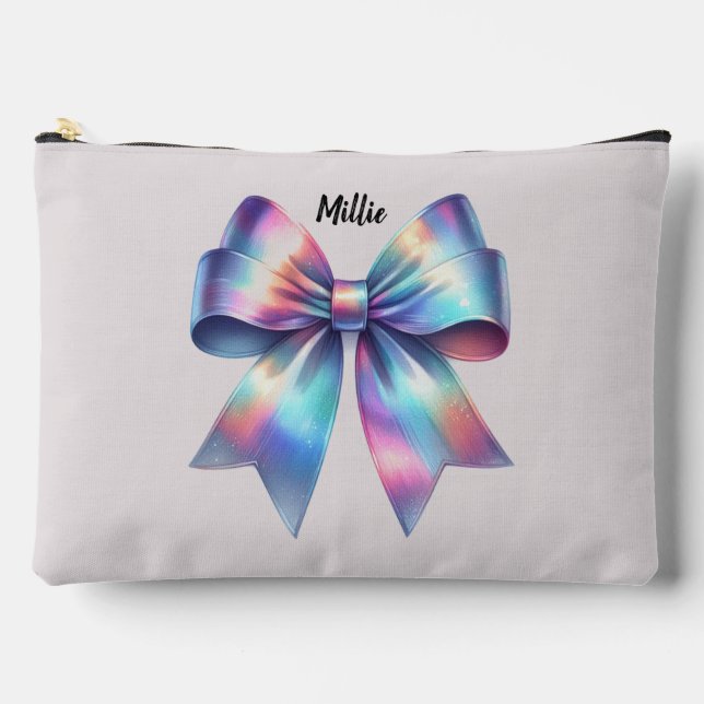 Iridescent Bow Personalized Accessory Pouch (Front)