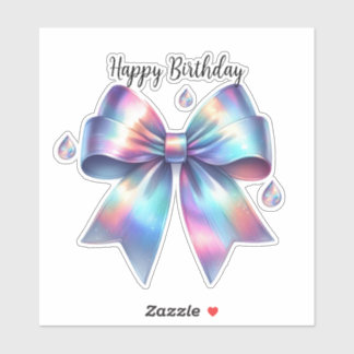Iridescent Bow Teardrop Happy Birthday