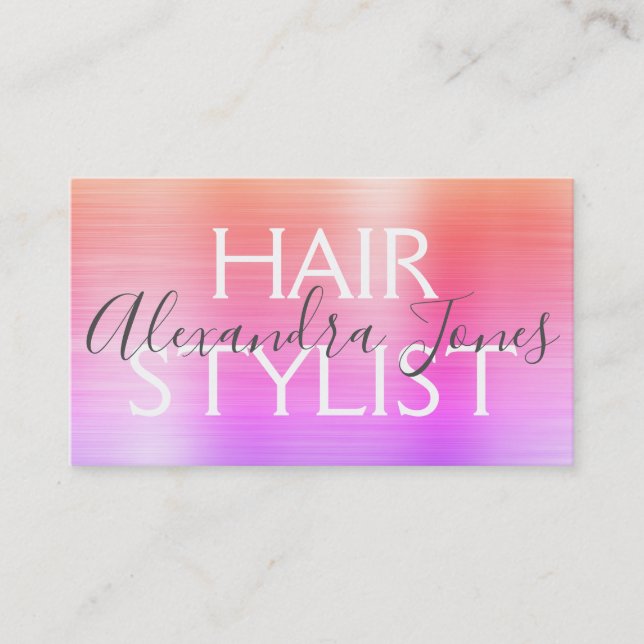 Iridescent Brushed Metal Hair Stylist Business Card (Front)