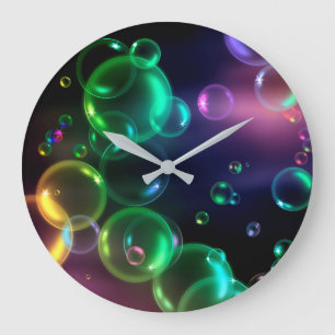 Iridescent Bubble On Black Large Clock