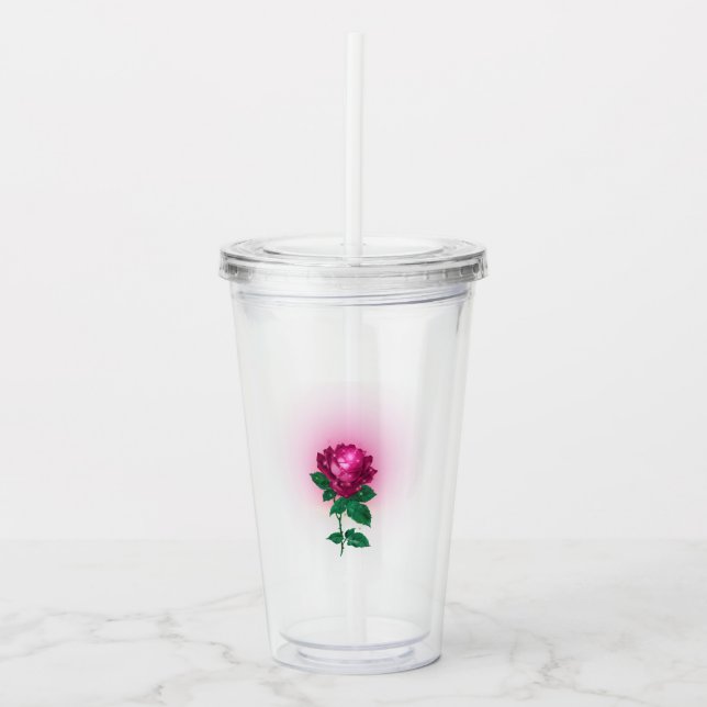 Iridescent Burgundy Red Rose Acrylic Tumbler (Front)