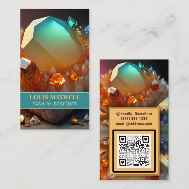 Iridescent Burst Abstract Citrine Crystal QR Code Business Card (Front/Back)