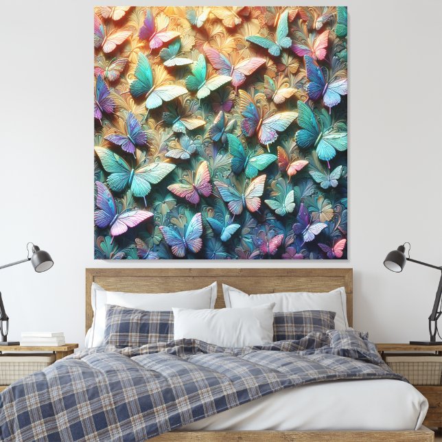 Iridescent Butterfly Garden Canvas Print (Insitu(Bedroom))