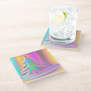 Iridescent Christmas Tree Glass Coaster