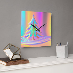 Iridescent Christmas Tree Square Wall Clock