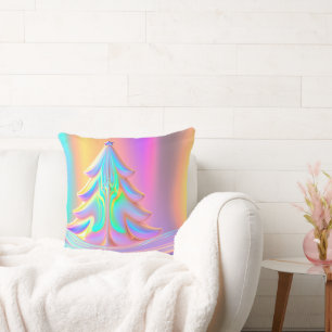 Iridescent Christmas Tree Throw Pillow