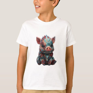 Iridescent Colourful Feathered Baby Boar Kids T-Shirt