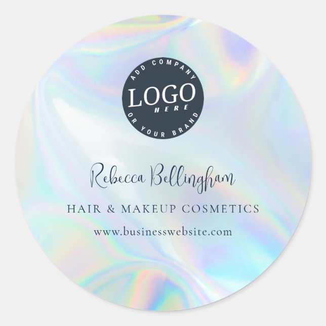 Iridescent Company Logo Business Name Classic Round Sticker (Front)