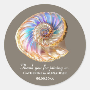 Iridescent Conch Shell Wedding Thank You Sticker