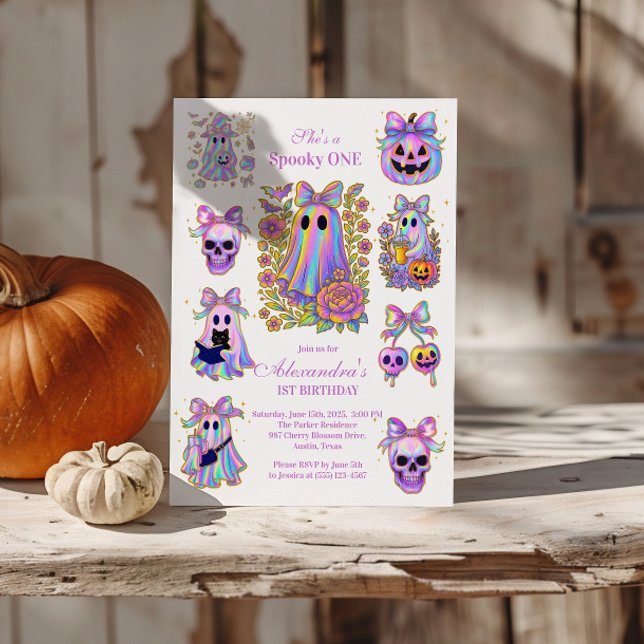 Iridescent Coquette Spooky ONE Halloween Invitation (Creator Uploaded)