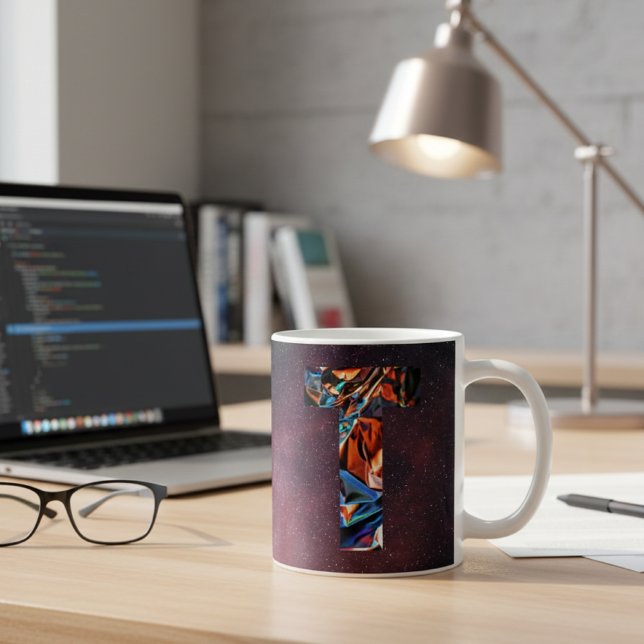 Iridescent Cosmic Letter T Monogram Coffee Mug (Creator Uploaded)