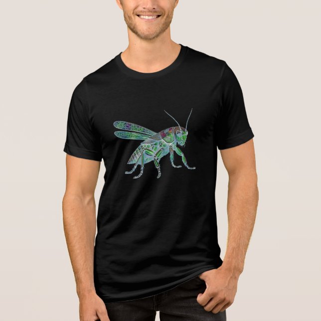 Iridescent Cricket Groovy Geometric Grasshopper Tri-Blend Shirt (Front)