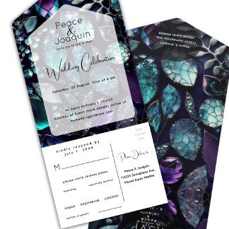 Iridescent Crystal Gemstones, Blue, Lavender All In One Invitation