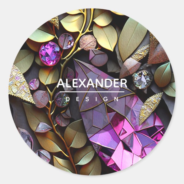 Iridescent Crystal Gemstones, Pink,Fuchsia,Gold Classic Round Sticker (Front)