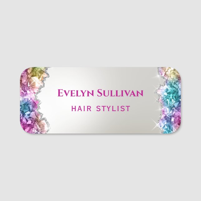 Iridescent crystals name tag (Front)
