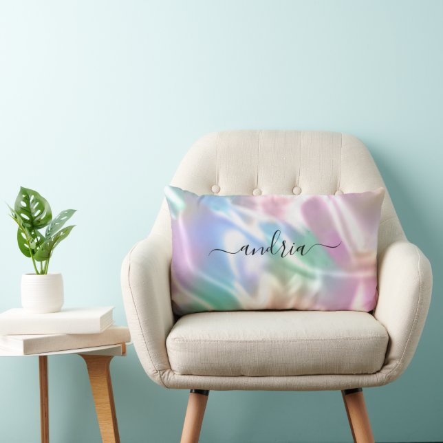 Iridescent Design, Personalize Black Script Name Lumbar Pillow (Chair)