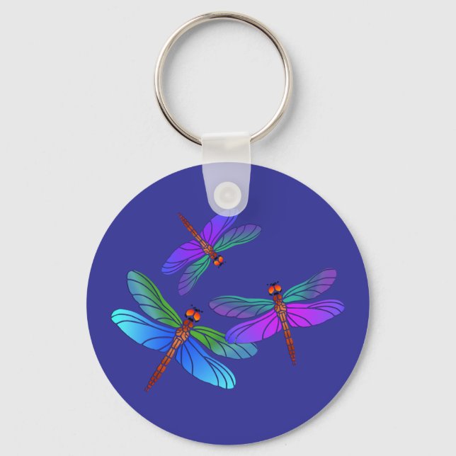 Iridescent Dive Bombing Dragonflies Keychain (Front)