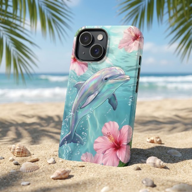 Iridescent Dolphin & Pink Hibiscus Tropical Ocean Case-Mate iPhone Case (Creator Uploaded)