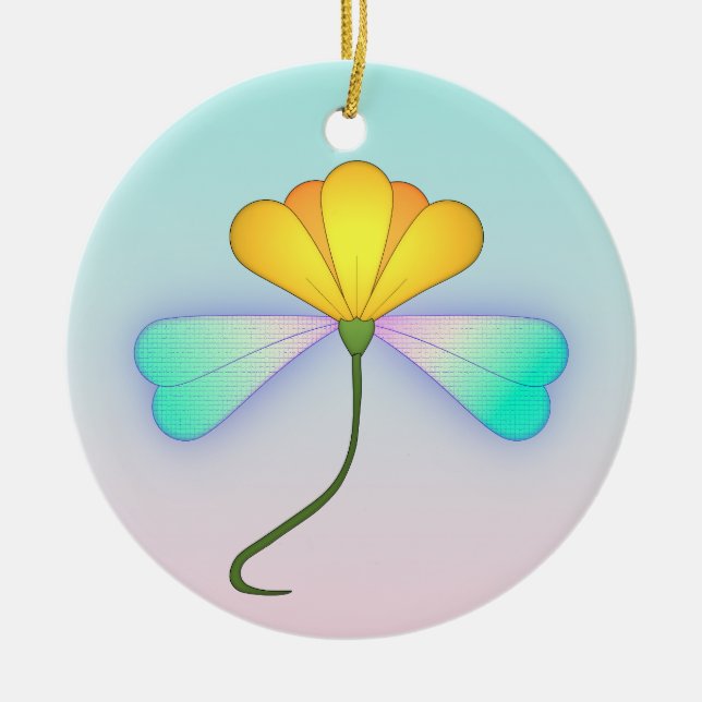 Iridescent Dragon Flower Ceramic Ornament (Front)