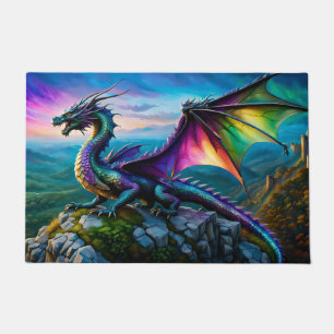 Iridescent Dragon Guards His Land Doormat