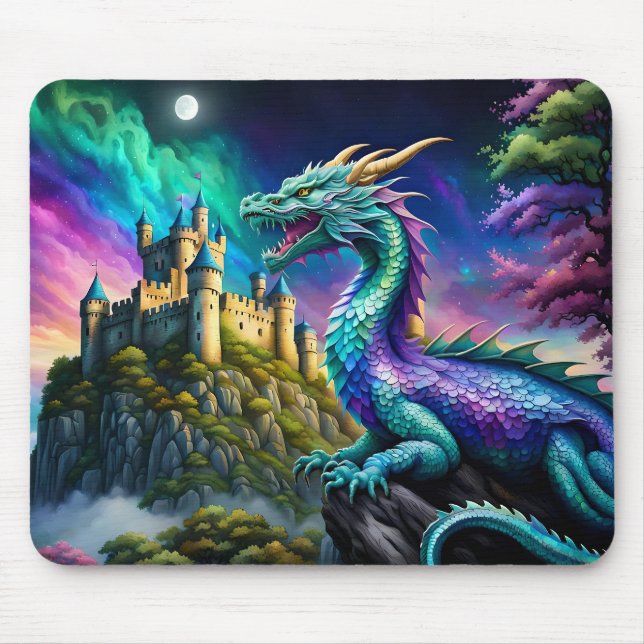 Iridescent Dragon Guards His Land Mouse Pad (Front)