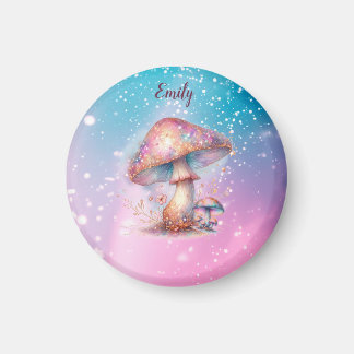 Iridescent Enchanted Fairytale Mushrooms Name Magnet