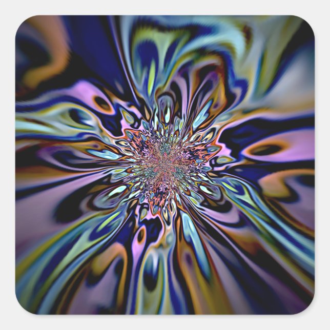 Iridescent Energy Flow Fractal Art Square Sticker (Front)