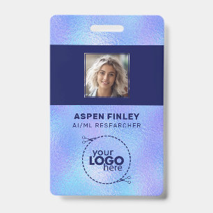 Iridescent Faux Foil Logo Photo QR-Code Name Badge