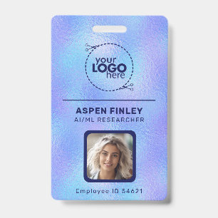 Iridescent Faux Foil Logo Photo QR-Code Name Badge
