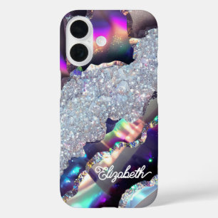 Iridescent Faux Glitter Holographic Agate iPhone 16 Case