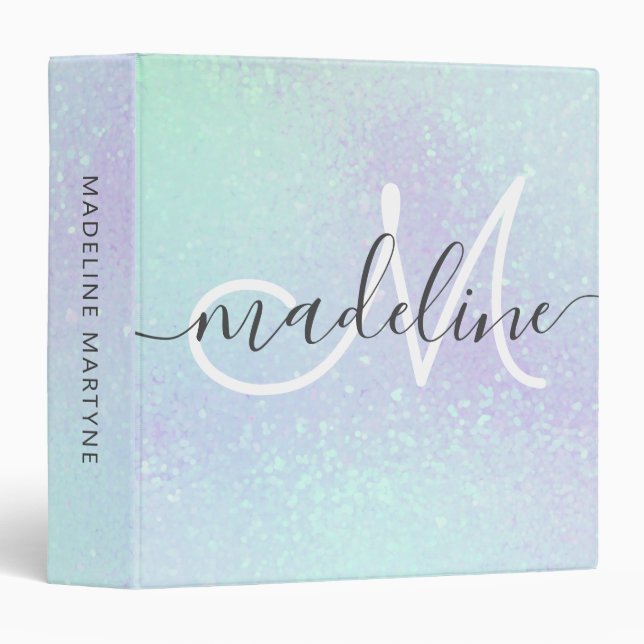 Iridescent Faux Holographic Glitter Monogram Binder (Front/Spine)