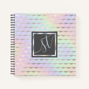 Iridescent Faux Holographic Pattern Monogram Notebook