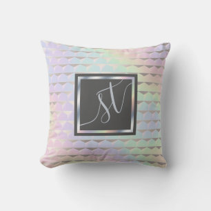 Iridescent Faux Holographic Pattern Monogram Throw Pillow