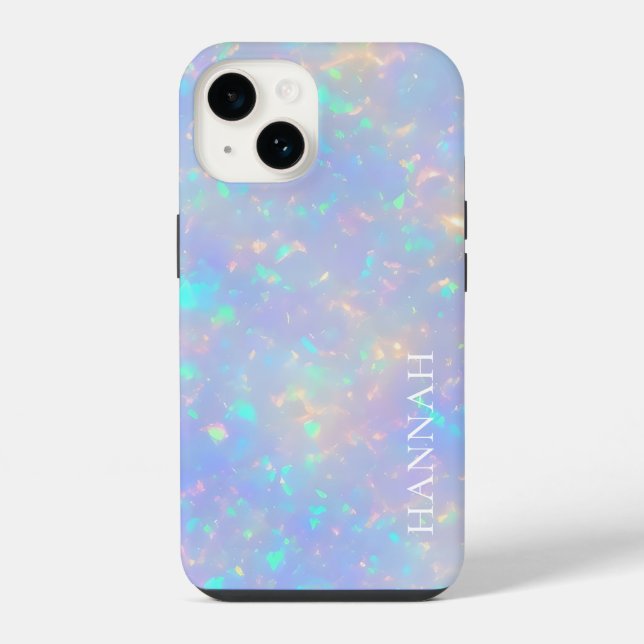 Iridescent Faux Opal w/ Customizable Name iPhone Case (Back)