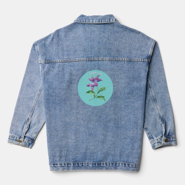 Iridescent Flower, Teal Circle, Name Denim Jacket (Back)