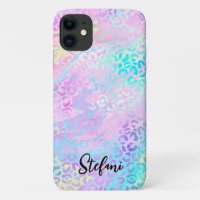 Iridescent Foil Rainbow Leopard Pink