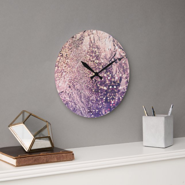 Iridescent Foil, Sparkles, Bokeh Large Clock (Office)