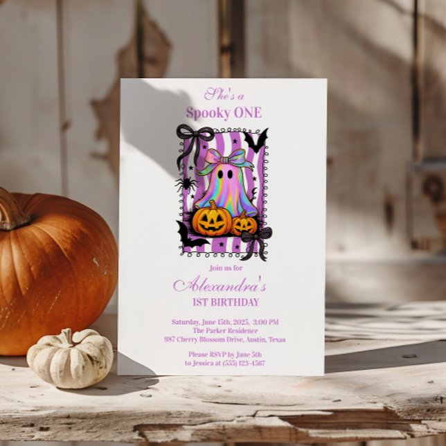 Iridescent Ghost Coquette Bow Spooky One Invitation (Creator Uploaded)
