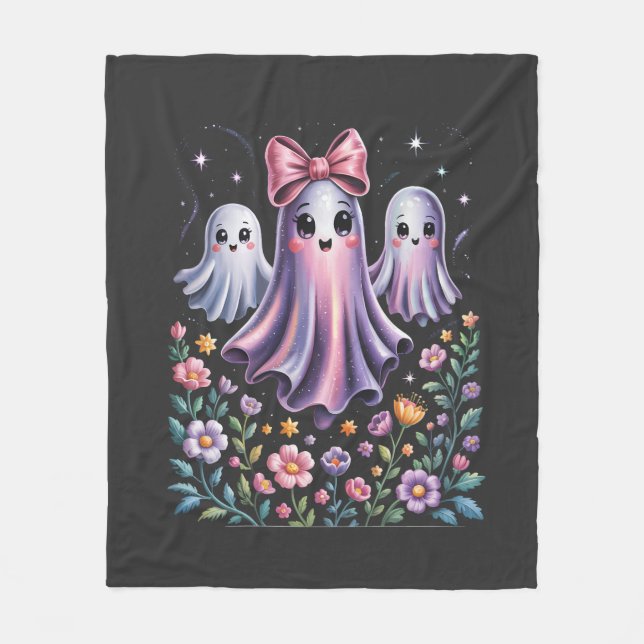 Iridescent Ghost Girly Halloween Fleece Blanket (Front)