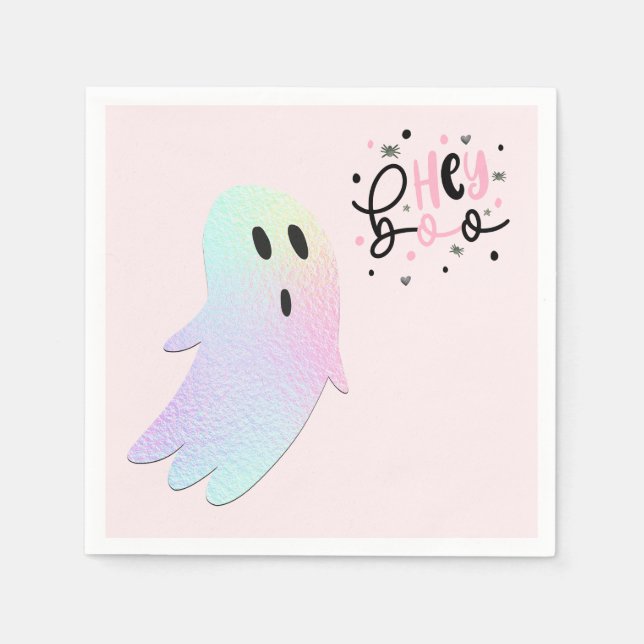 Iridescent Ghost Hey Boo Pastel Halloween Birthday Napkin (Front)