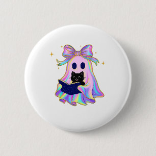 Iridescent ghost with a book and a black cat Class 2 Inch Round Button