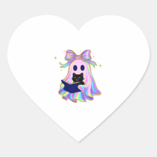 Iridescent ghost with a book and a black cat Class Heart Sticker