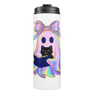 Iridescent ghost with a book and a black cat Class Thermal Tumbler