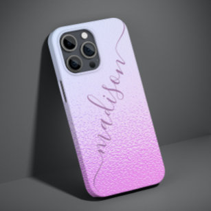 Iridescent Girly Pink Shimmer Personalized Name Case-Mate iPhone 14 Plus Case